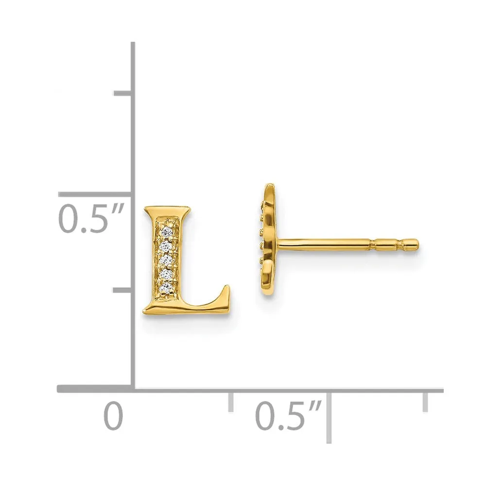 1/33 CTW Diamond Initial Earrings in 14KT Yellow Gold; Initial L