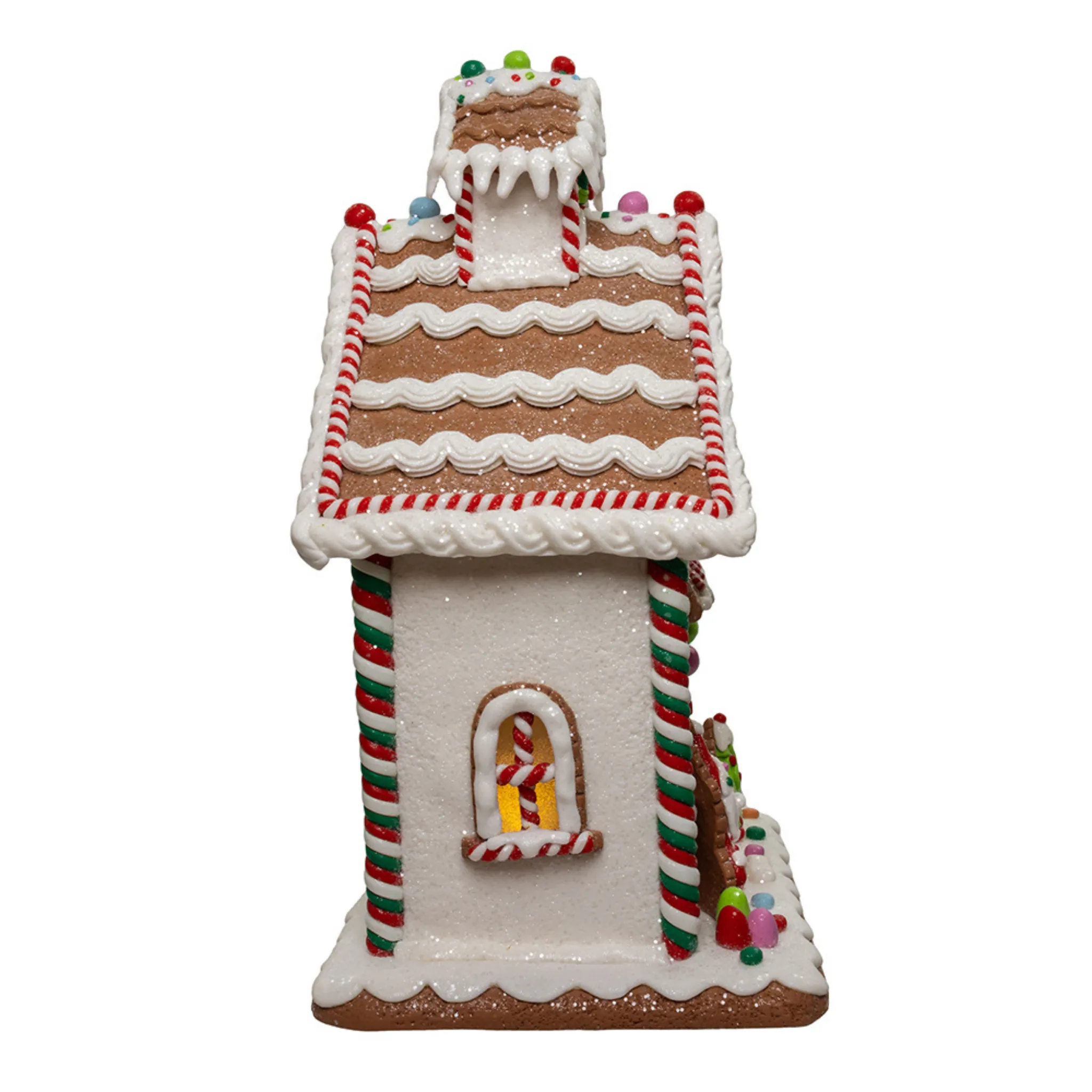 13" Gingerbread House With Santa Table Piece