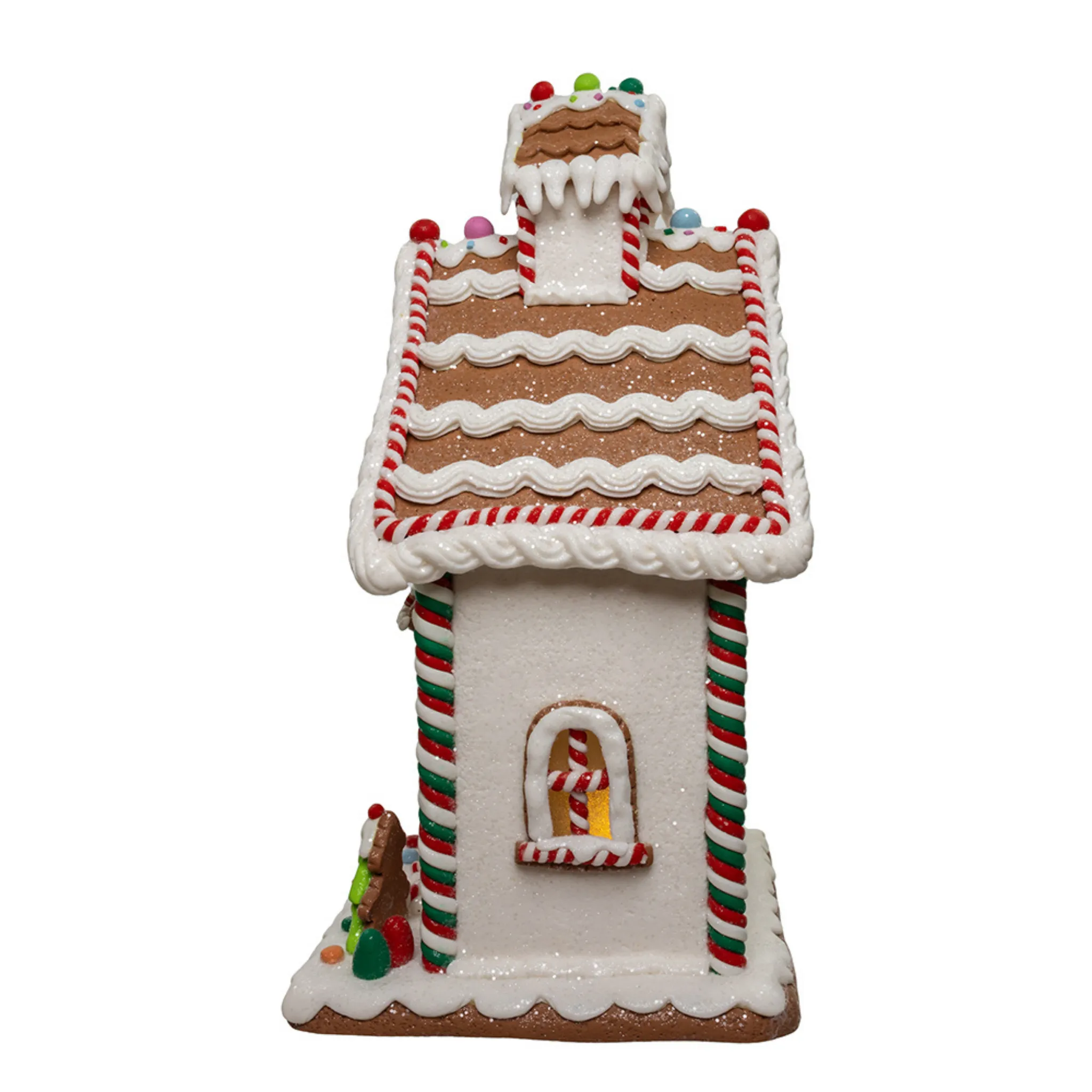 13" Gingerbread House With Santa Table Piece