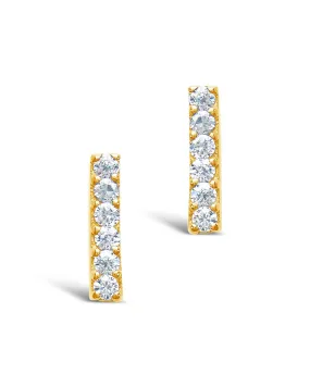 14K Gold Plated Sterling Silver Pave CZ Bar Stud Earrings