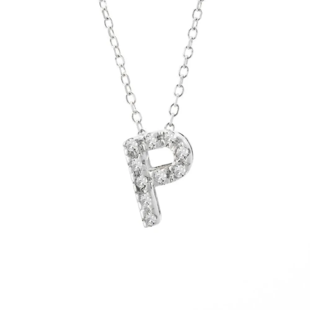 14K W Gold small 0.02ctw H/I1-SI2 diamond initial 'P' pendant