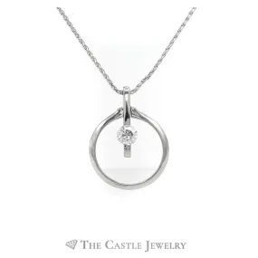 16" Necklace with "O" Ring Pendant with Round Diamond Solitaire in 14KT White Gold