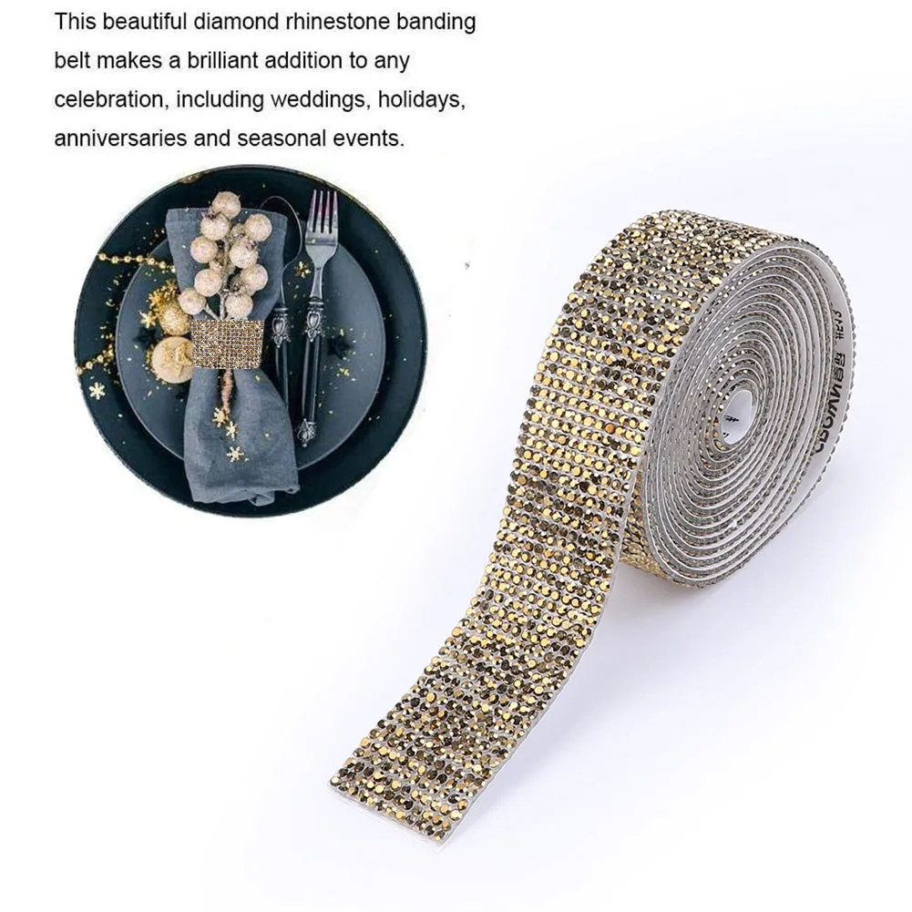 1m Rhinestone Tape Ribbon Self-adhesive Crystal DIY Cake Wrap Wedding Decor