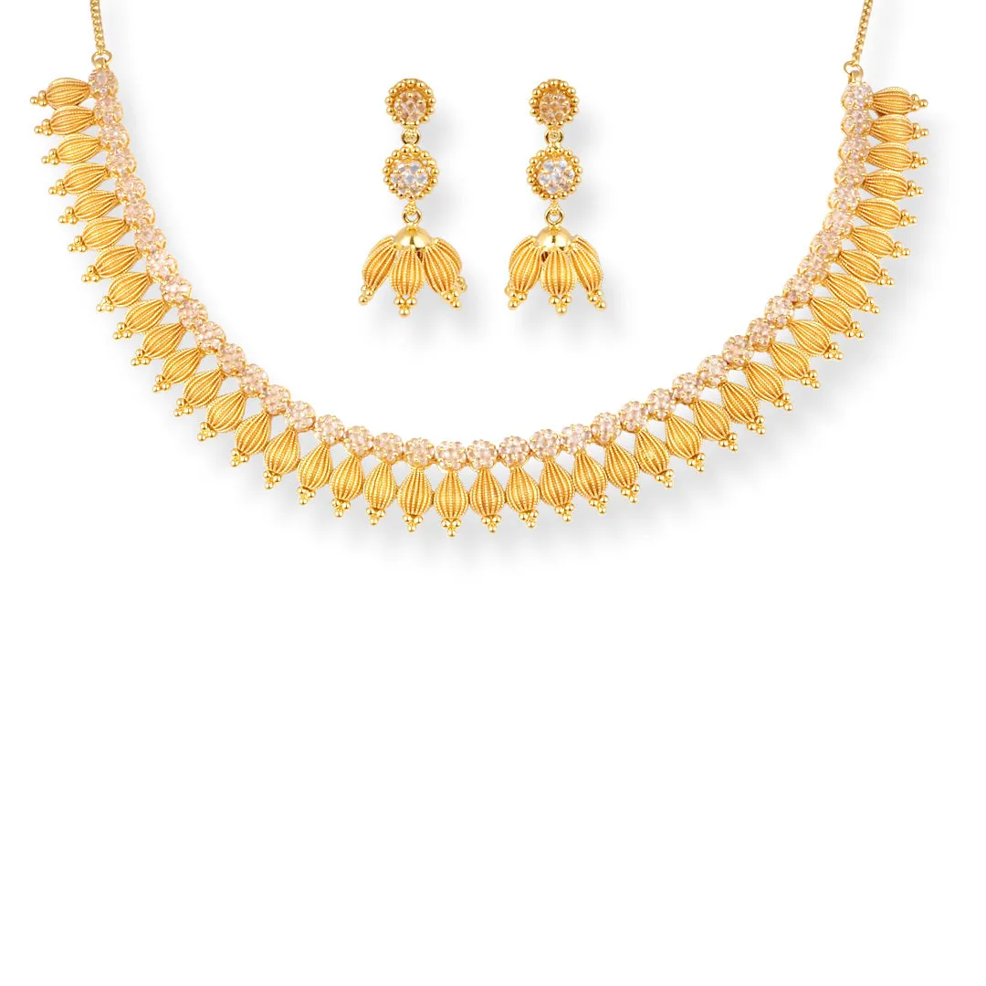 22ct Gold Necklace Suite with Cubic Zirconia Stones & Hook Clasp.