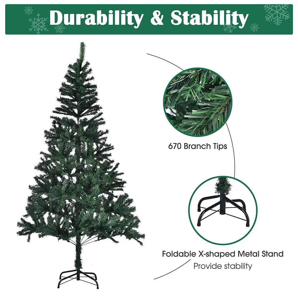 6 ft Xmas Tree with Ribbon & Foldable Metal Stand