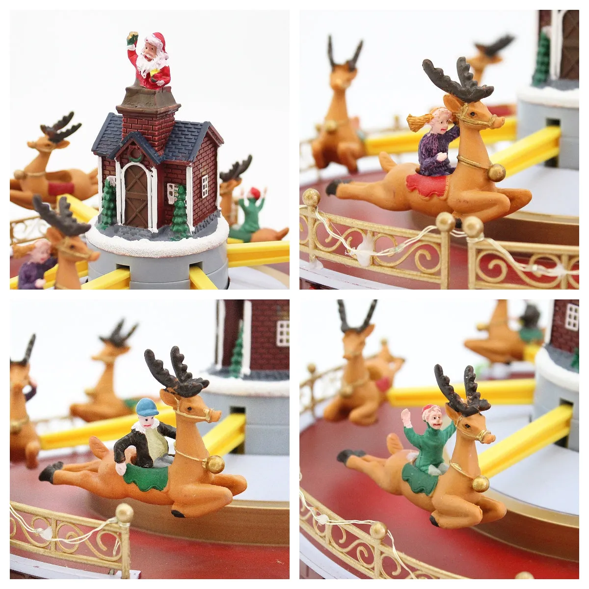 Animated Christmas Amusement Park Reindeer Carousel LED Lights Music