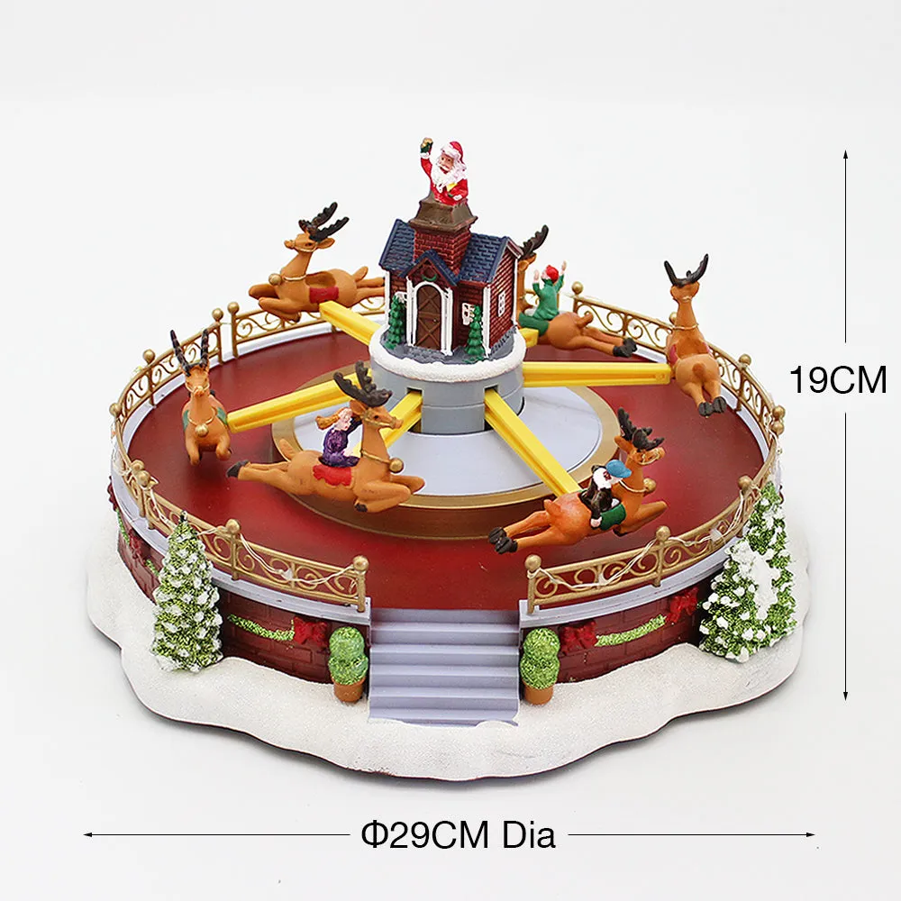 Animated Christmas Amusement Park Reindeer Carousel LED Lights Music