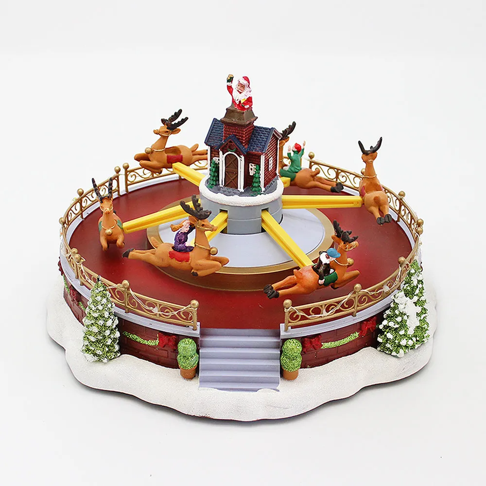 Animated Christmas Amusement Park Reindeer Carousel LED Lights Music