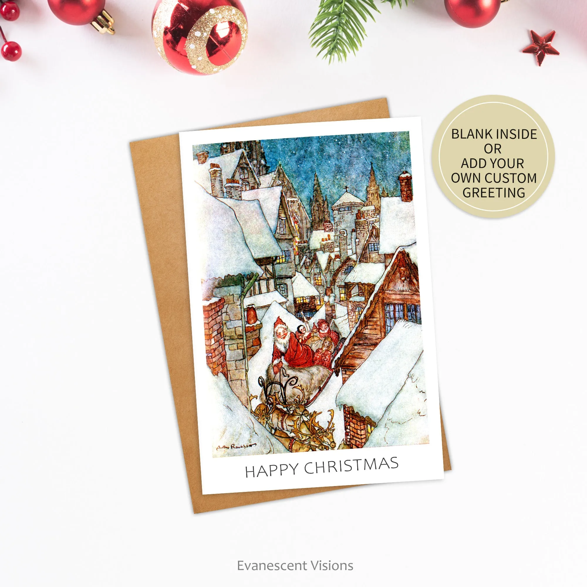 Arthur Rackham Santa Claus Christmas Card, Personalised or Blank, Single or Pack