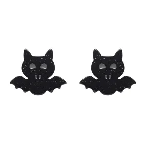 Bat Glitter Stud Earrings - Black