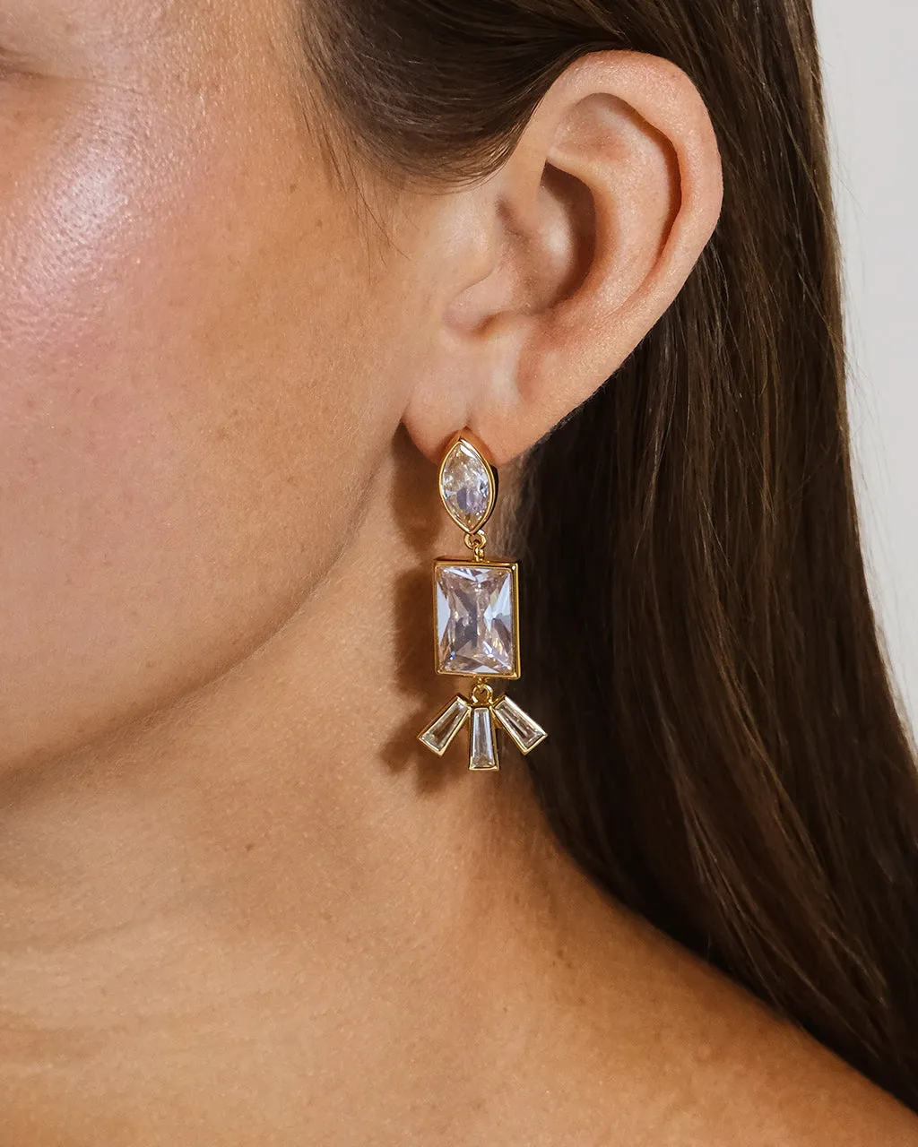 Bella Square & Oval CZ Drop Earrings