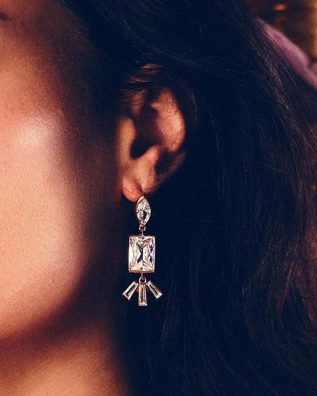 Bella Square & Oval CZ Drop Earrings