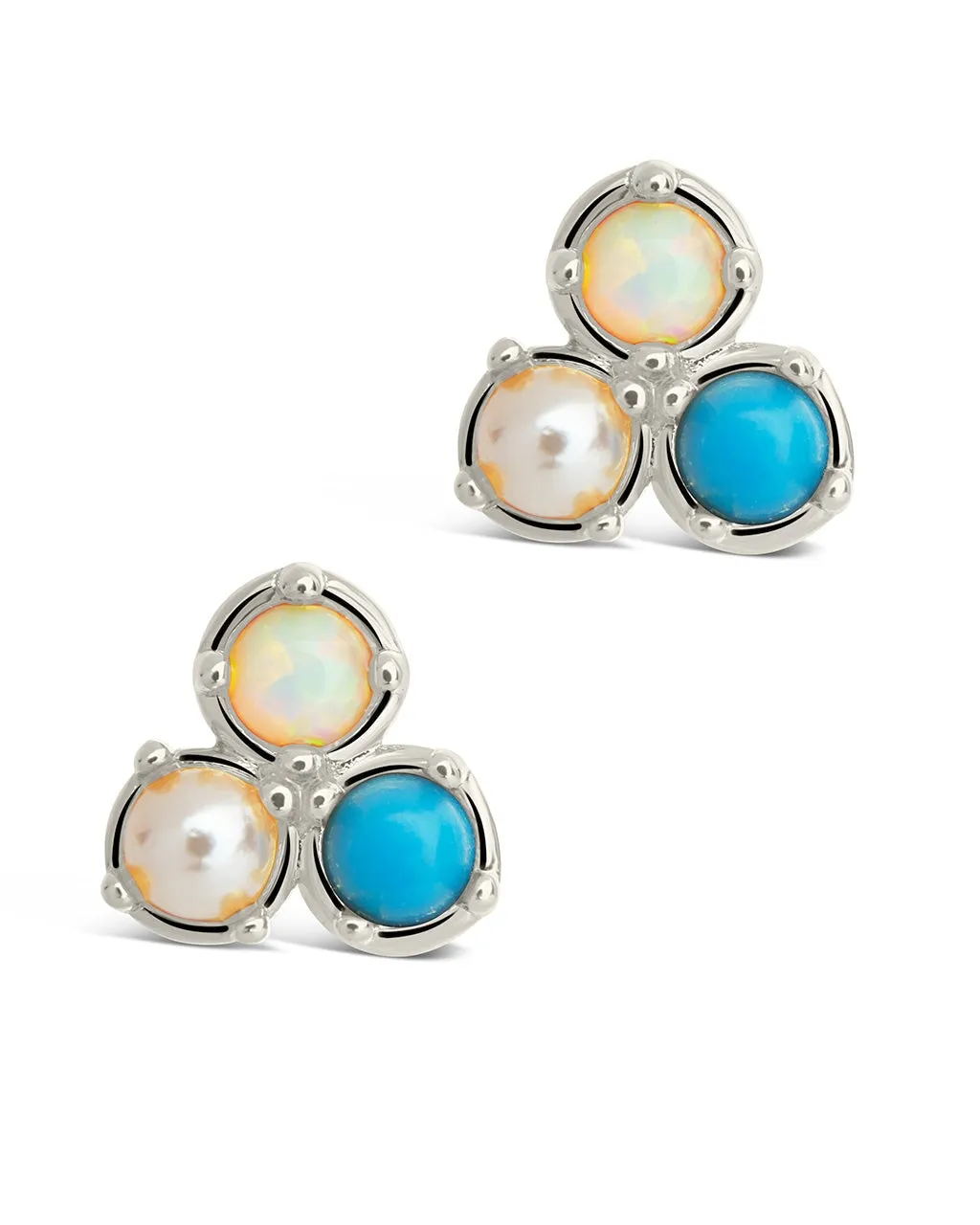 Bermuda Opal, Pearl, & Turquoise Triple Stud Earrings