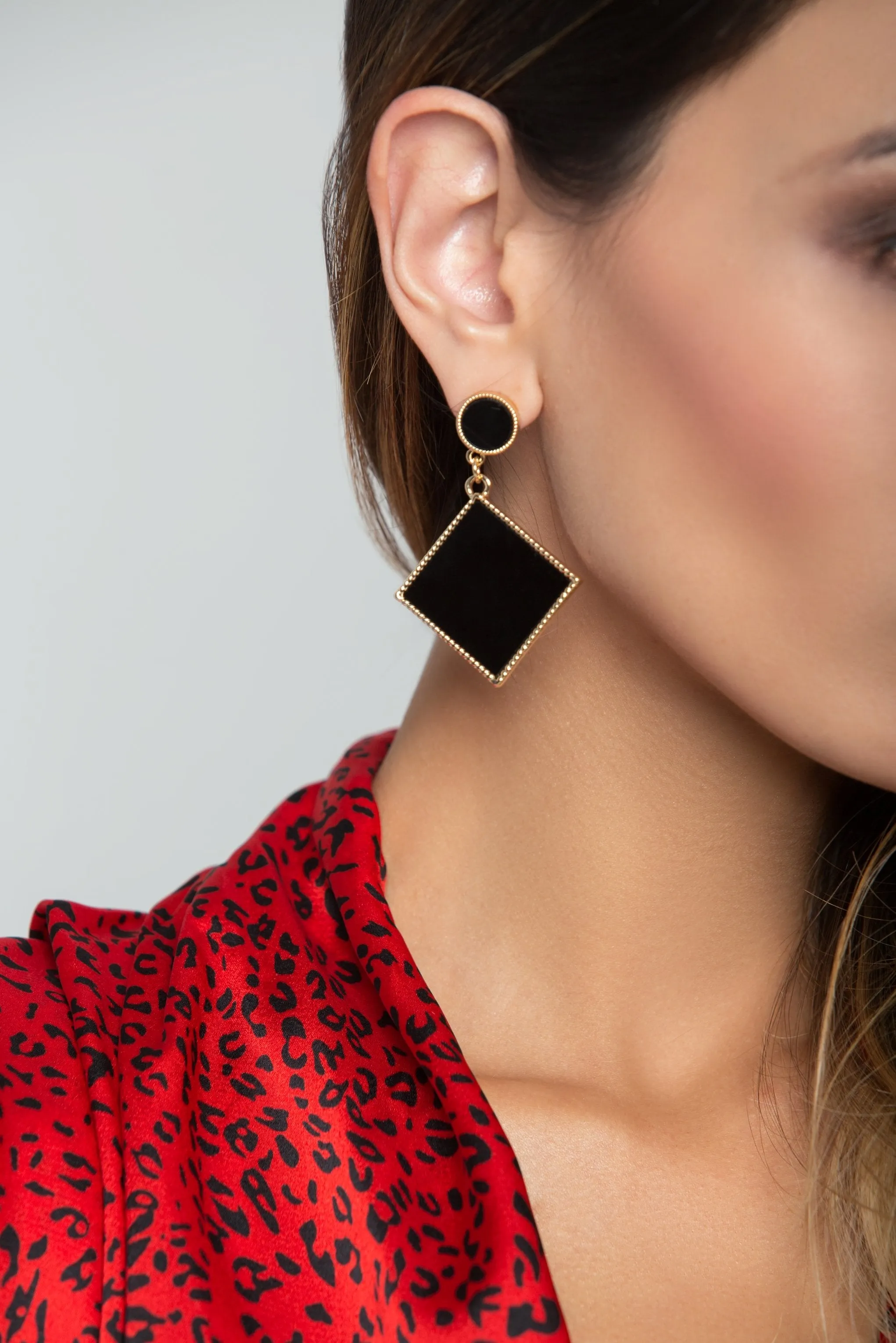 Black Resin Gold Trim Geo Drop Earrings