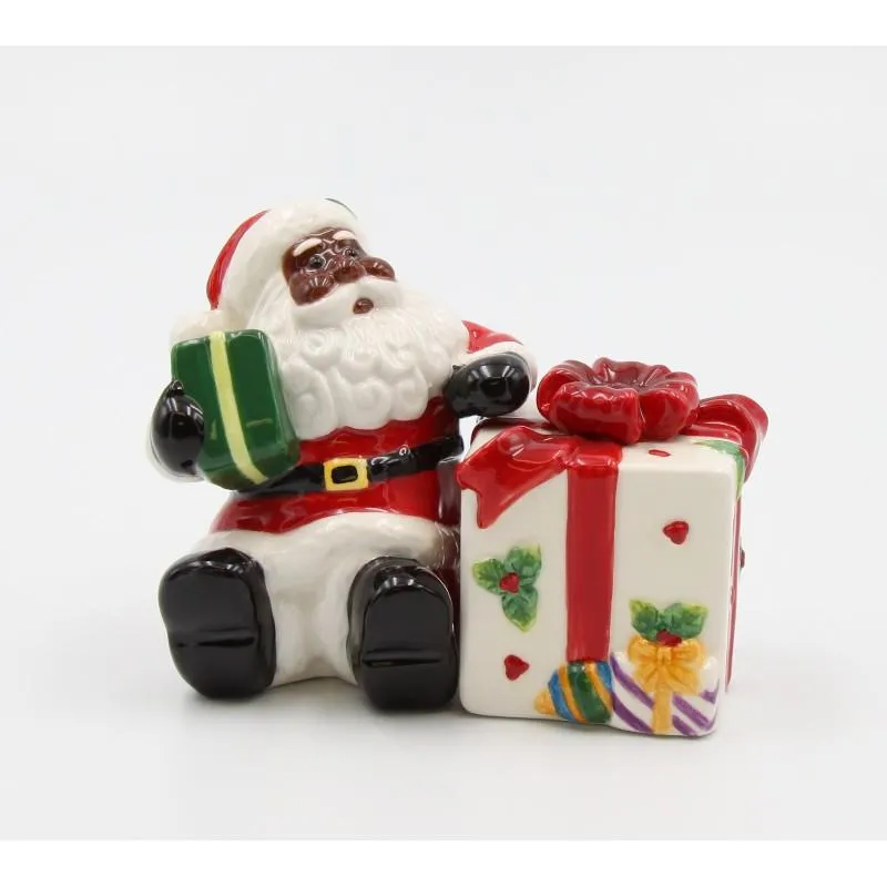 Black Santa Claus with Gift Salt and Pepper Shaker Set