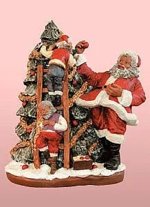 Black Santa Trims Tree