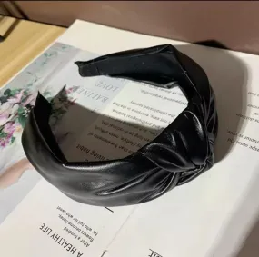 Black Vegan Leather Knot Headband