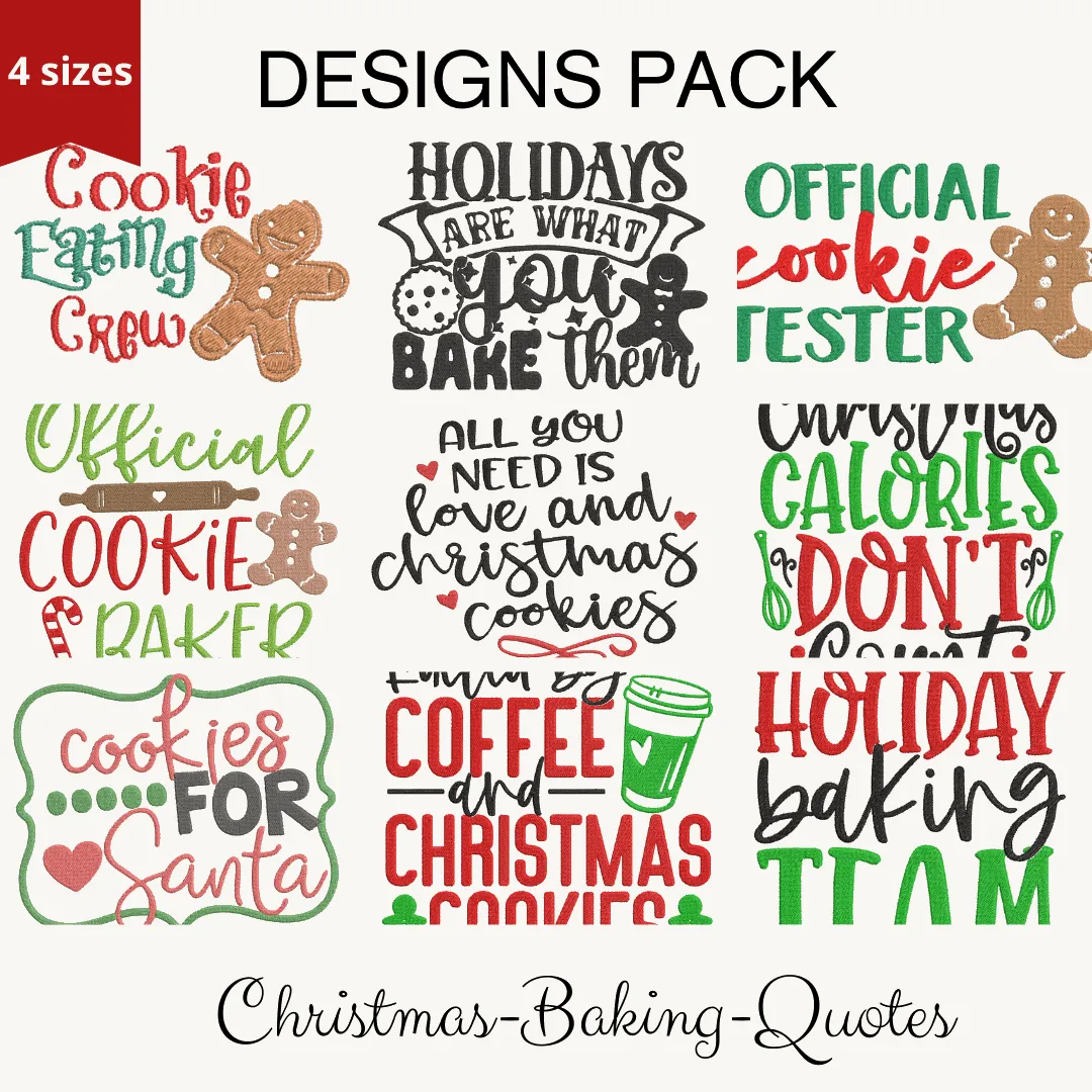 Christmas Baking Quotes - Designs pack : Embroidery Design