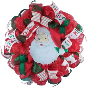 Christmas Deco Mesh Wreath, Holiday Door Hanger, Santa Claus Themed Decoration