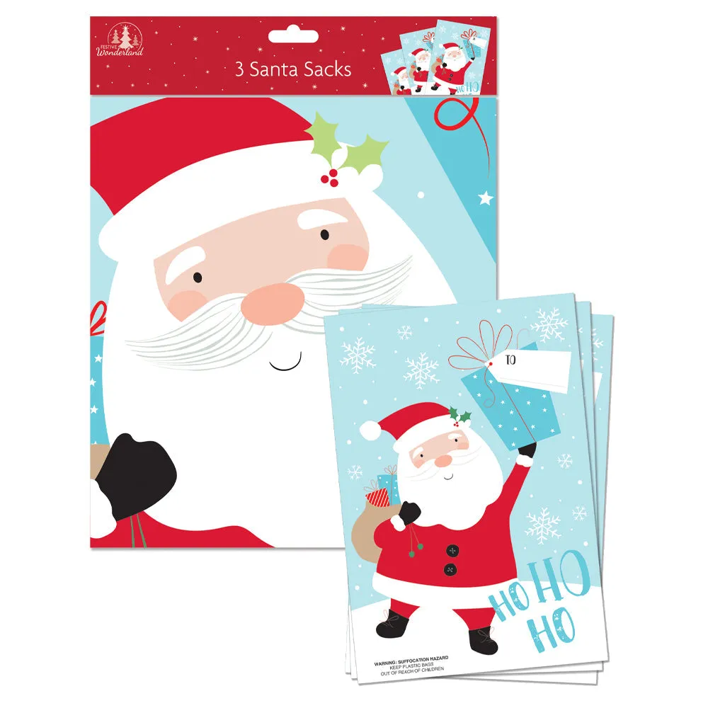 Christmas Santa Claus PVC Santa Sacks 3pk