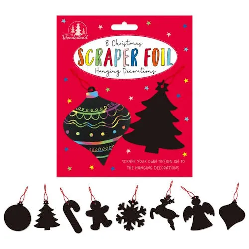 Christmas Scraper Foil Hanging Decorations - 8 Pack Festive Holiday Craft Ornaments