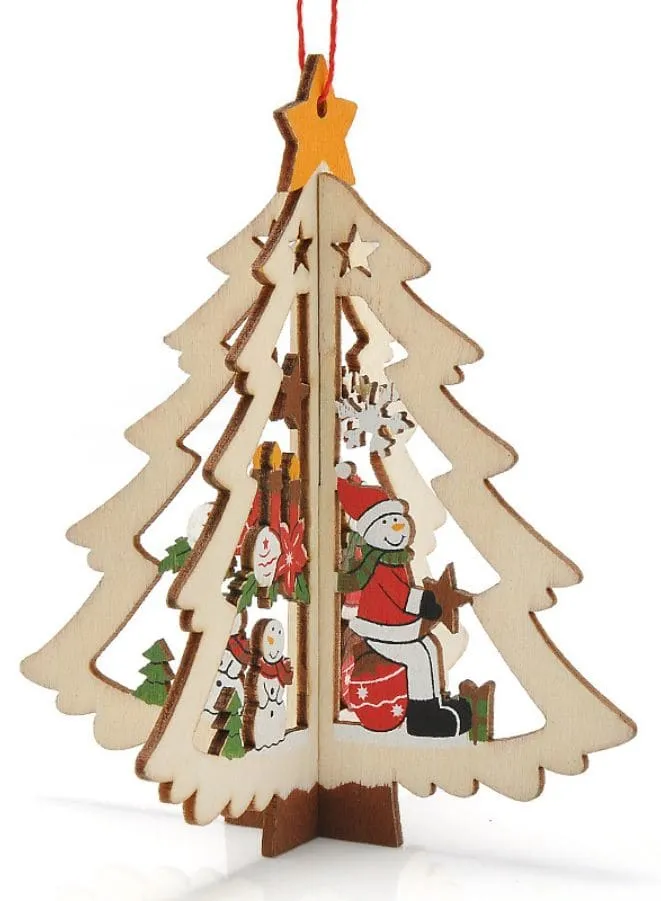 Christmas Tree Pendants Wooden Hollow 3D Ornaments for Party Decoration