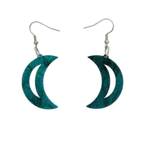 Crescent Moon Ripple Glitter Resin Drop Earrings - Emerald