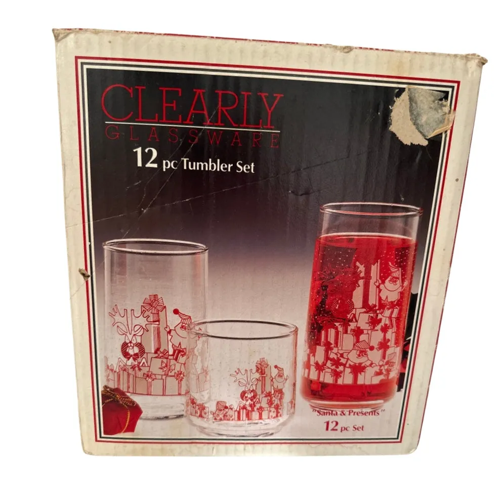 Crisa Mid-Century Santa and Presents 12 Piece Glass Set