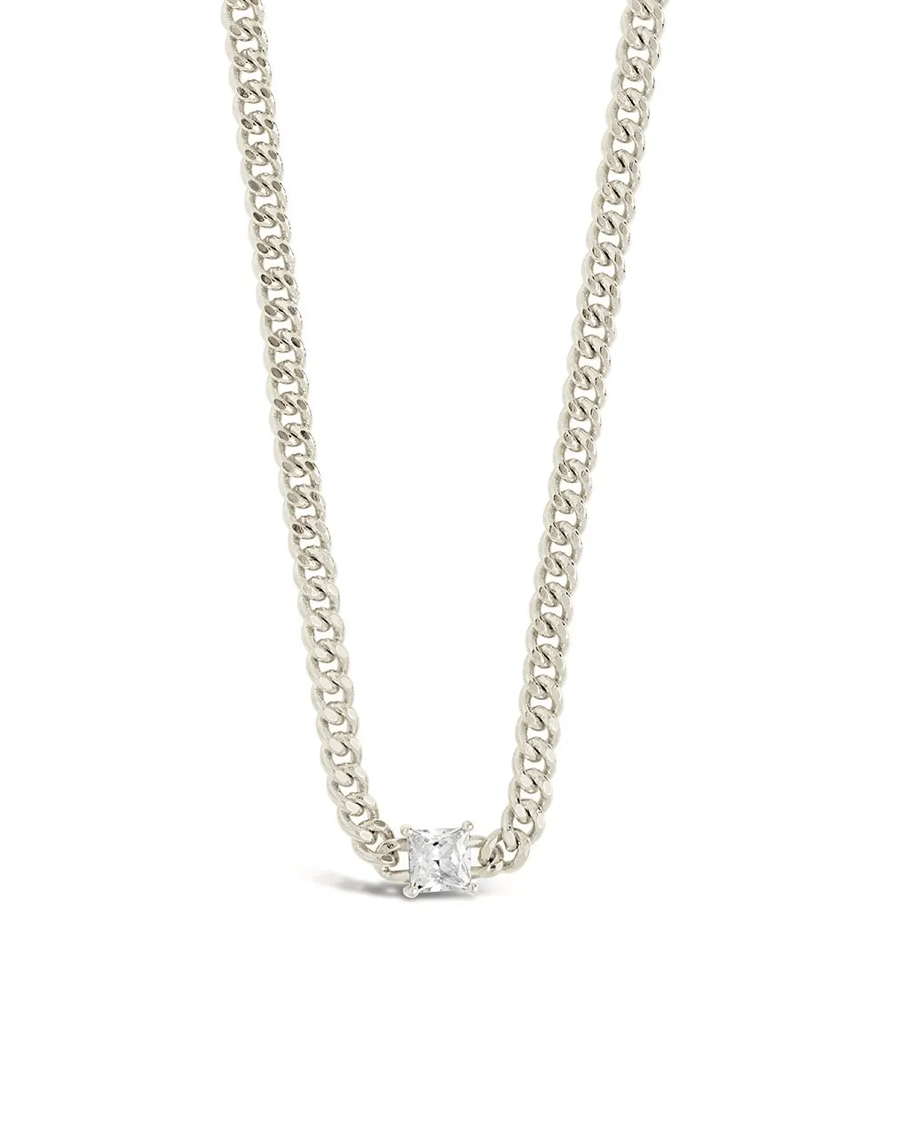 Curb Chain Necklace with Stationed CZ