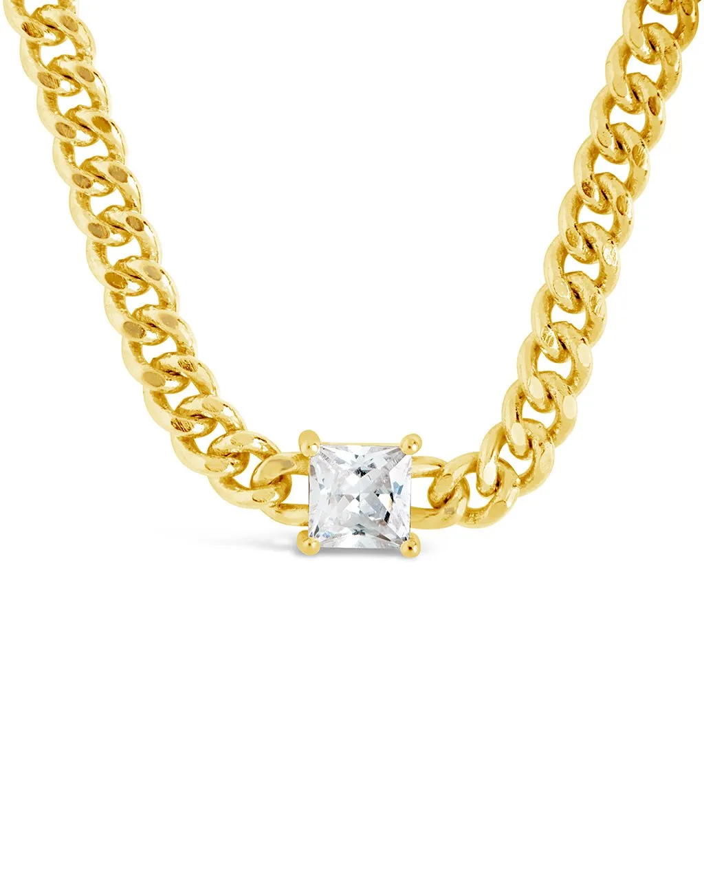 Curb Chain Necklace with Stationed CZ