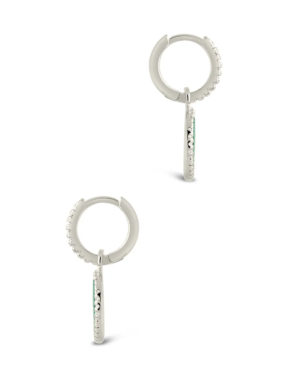 CZ & Malachite Disc Drop Micro Hoop Earrings