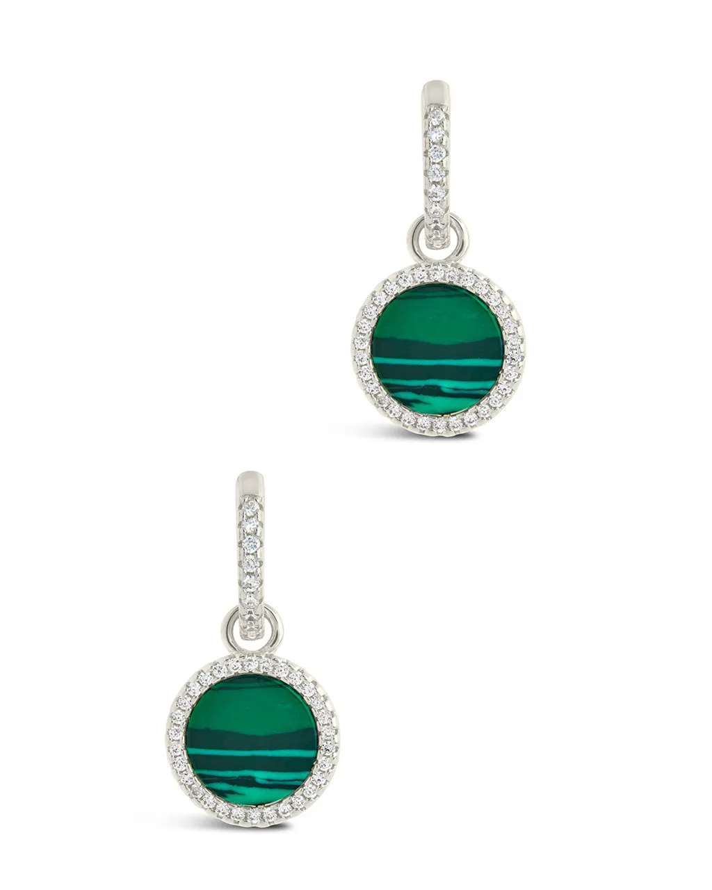 CZ & Malachite Disc Drop Micro Hoop Earrings