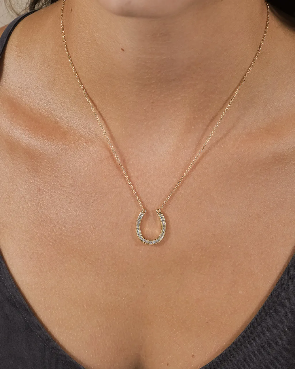 CZ Horseshoe Pendant Necklace