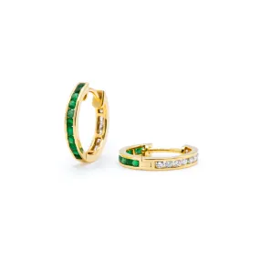 Emerald & Diamond Orbit Hoops (Pair)