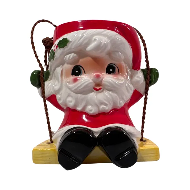 Enesco Vintage Swinging Santa Ceramic Planter