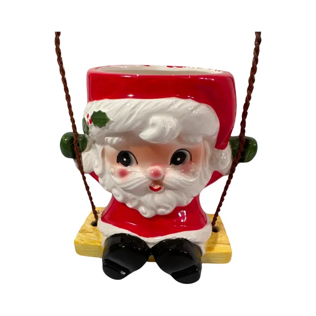 Enesco Vintage Swinging Santa Ceramic Planter