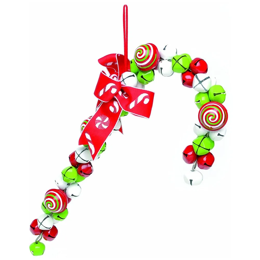 Festive Sleigh Bell Candy Cane Decoration