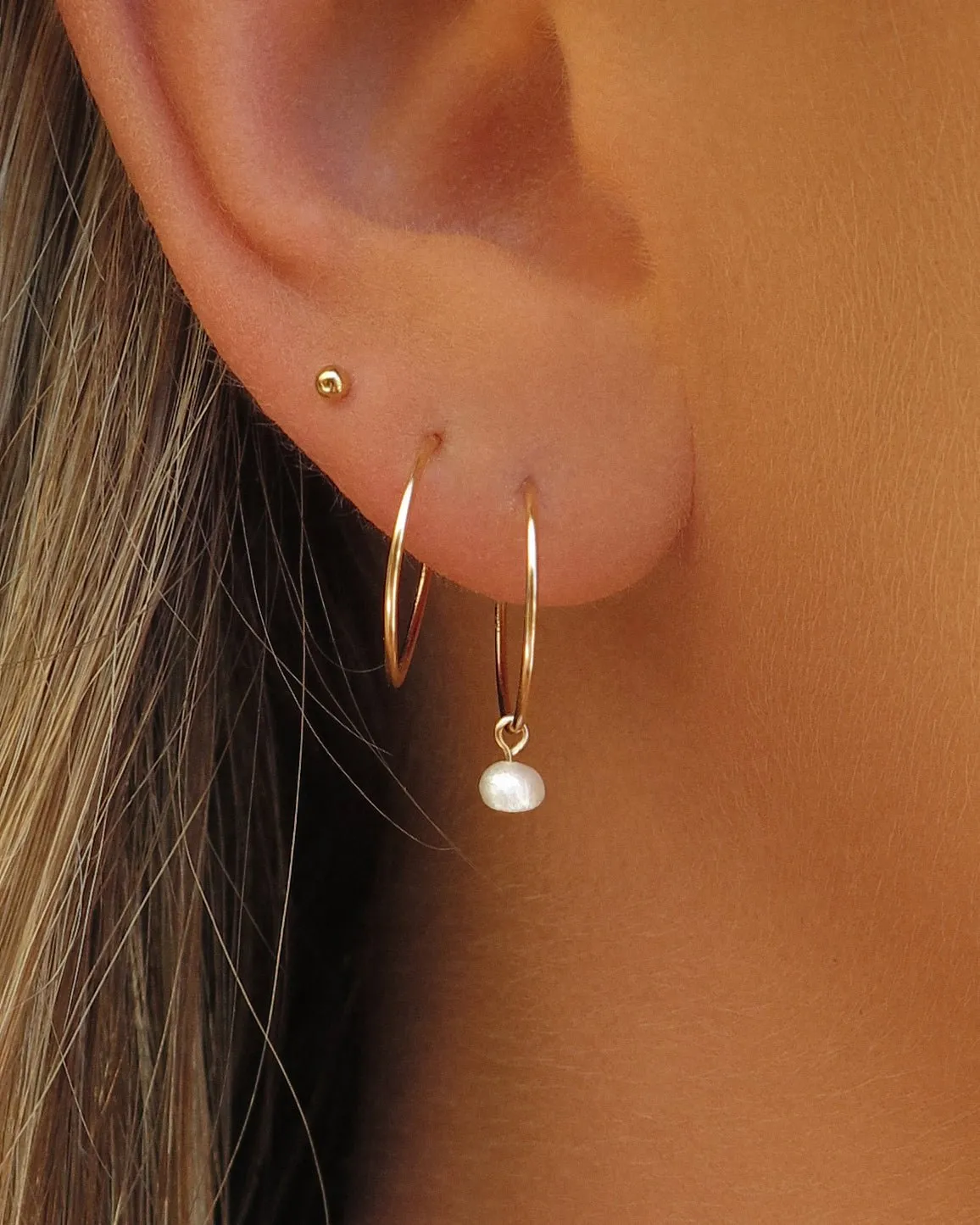 Freshwater Pearl Hoop Earrings - 14k Yellow Gold Fill