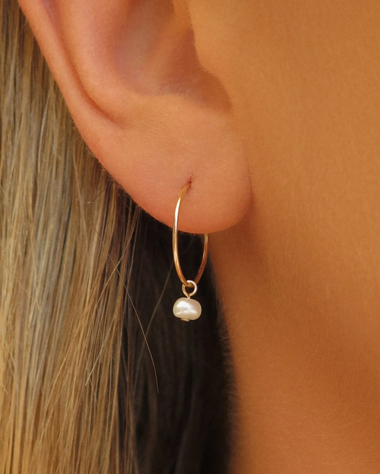 Freshwater Pearl Hoop Earrings - 14k Yellow Gold Fill