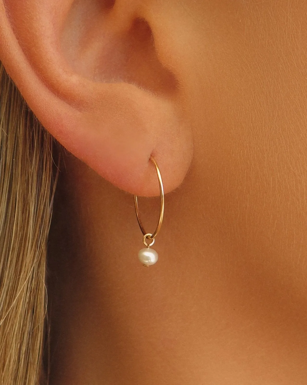 Freshwater Pearl Hoop Earrings - 14k Yellow Gold Fill