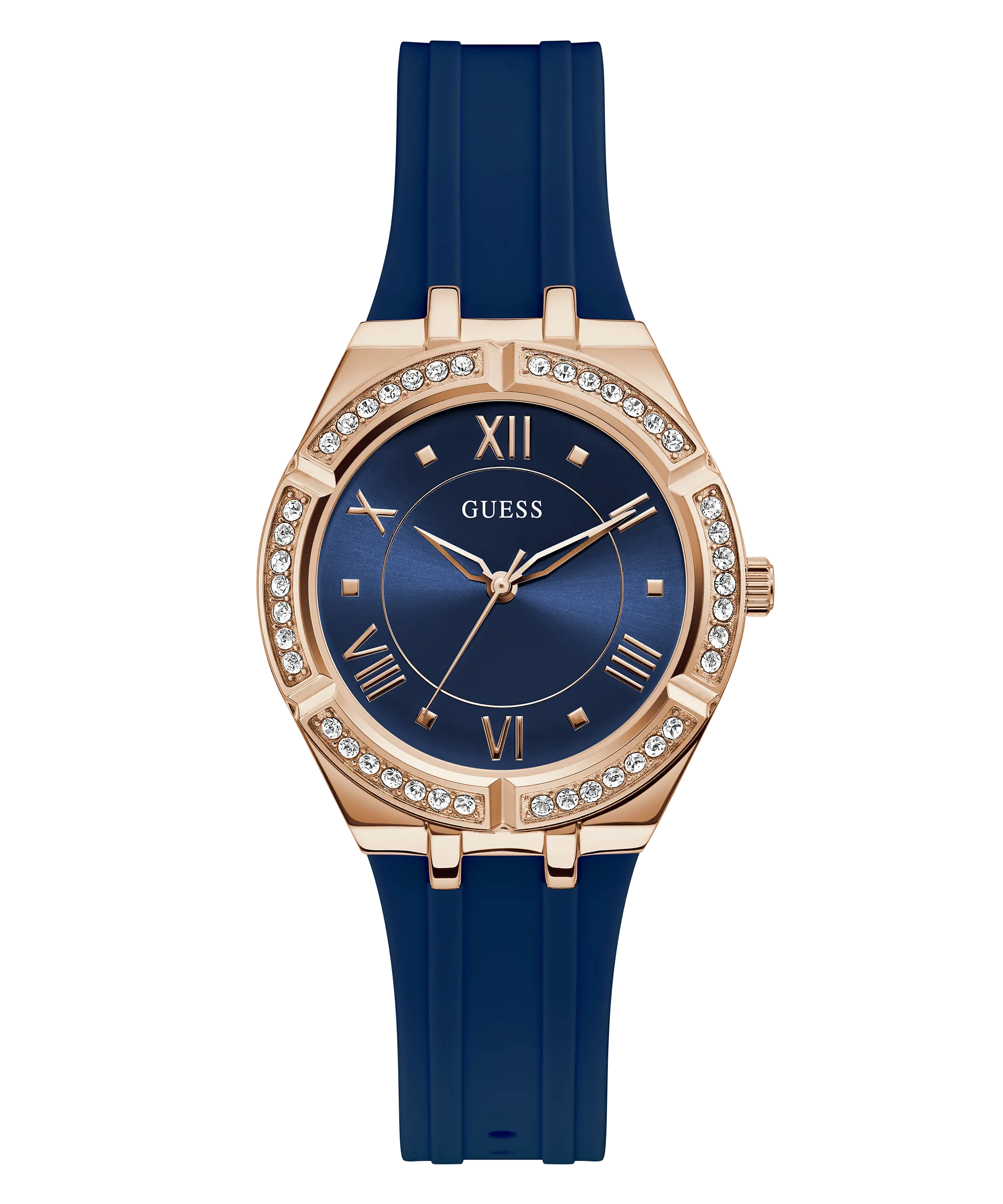 GUESS Ladies Blue Rose Gold Tone Analog Watch