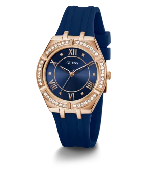 GUESS Ladies Blue Rose Gold Tone Analog Watch