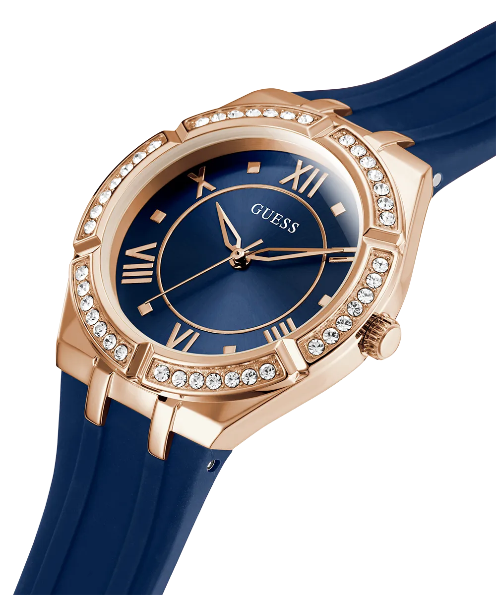 GUESS Ladies Blue Rose Gold Tone Analog Watch