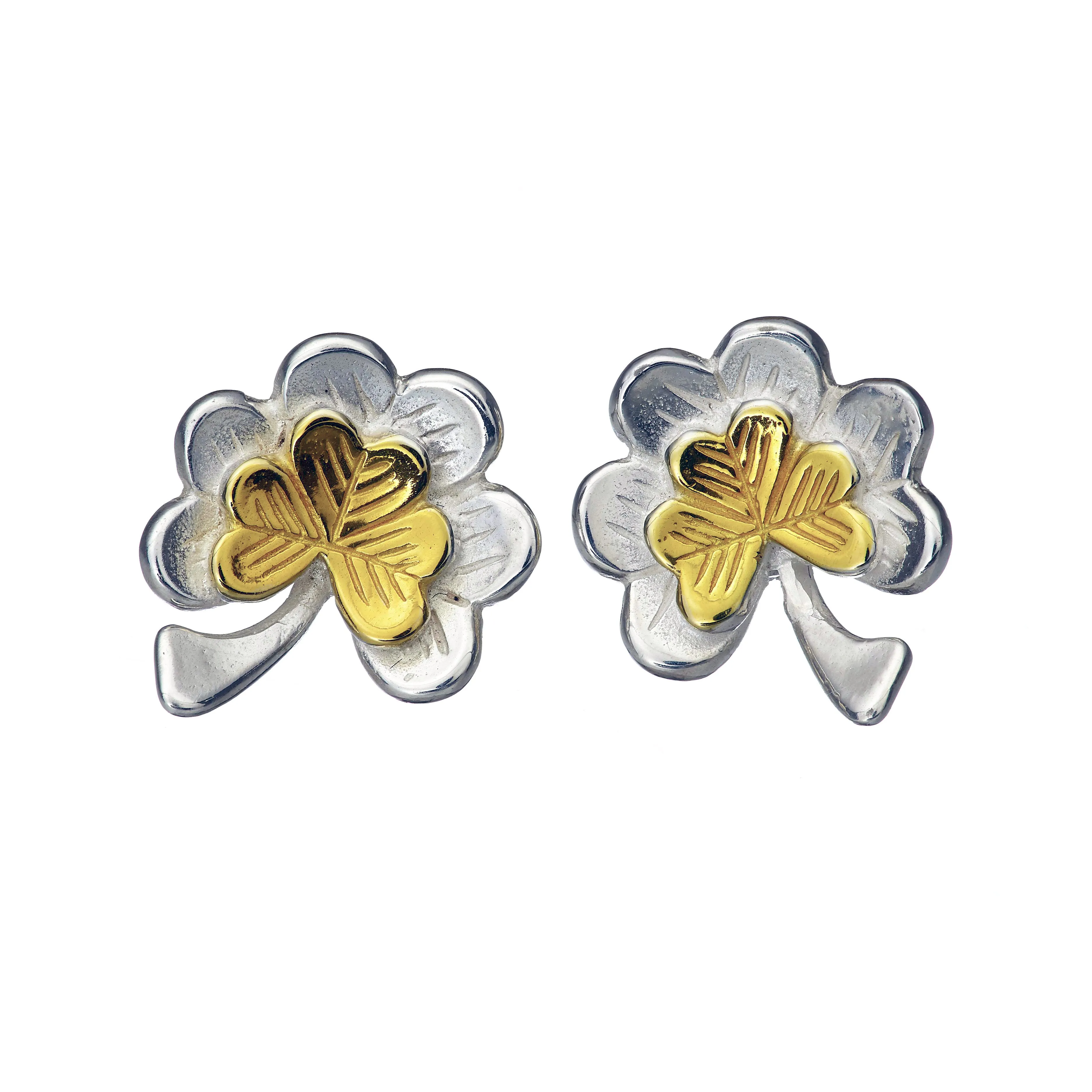 Ireland Forever-Éireann Go Brách Stud Earrings <br> 14ct Gold Shamrock