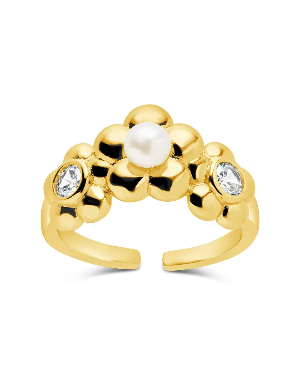 June CZ & Pearl Blossom Open Band Ring