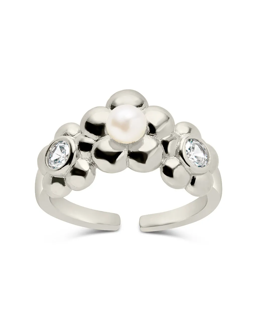 June CZ & Pearl Blossom Open Band Ring