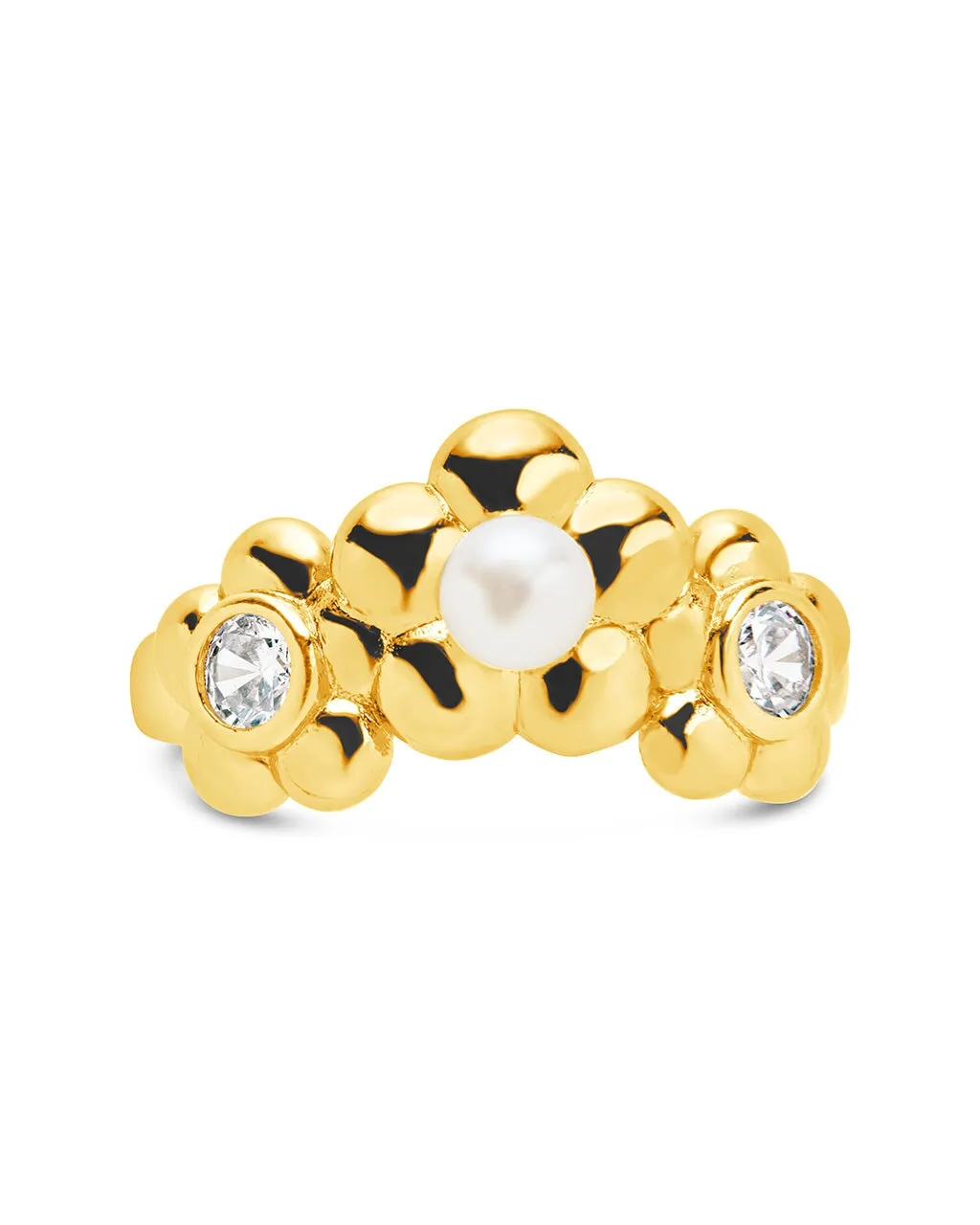 June CZ & Pearl Blossom Open Band Ring