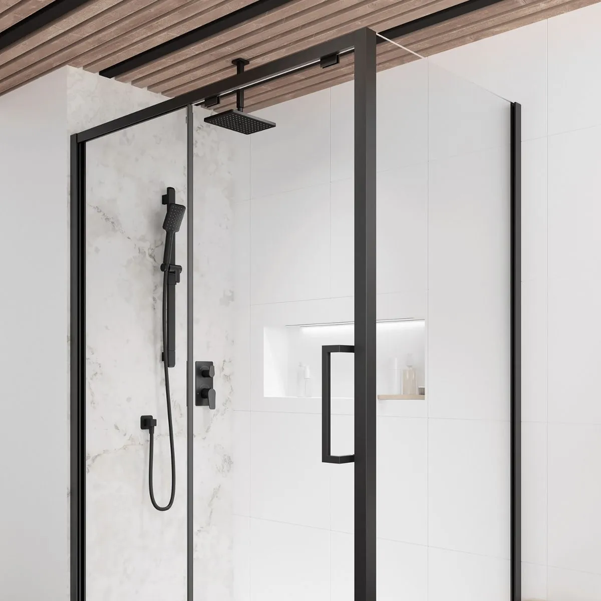 KALIA - MOROKA TD2 Matt Black- Vertical Ceiling arm (2 WAY SHOWER SYSTEMS )