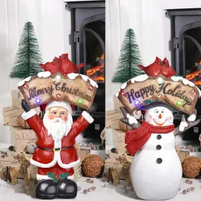 LED Christmas Figurine 12" Santa Snowman Resin