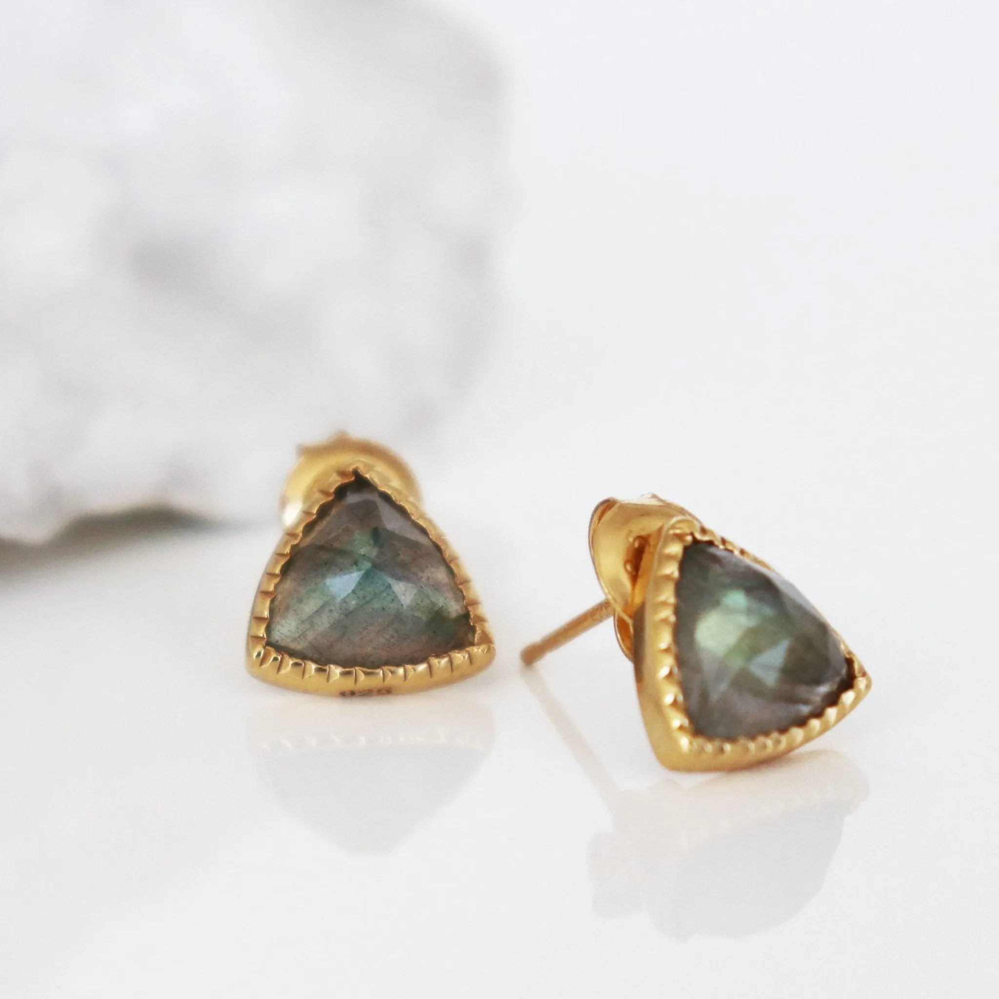 MINI FREEDOM STUD EARRINGS - LABRADORITE  & GOLD